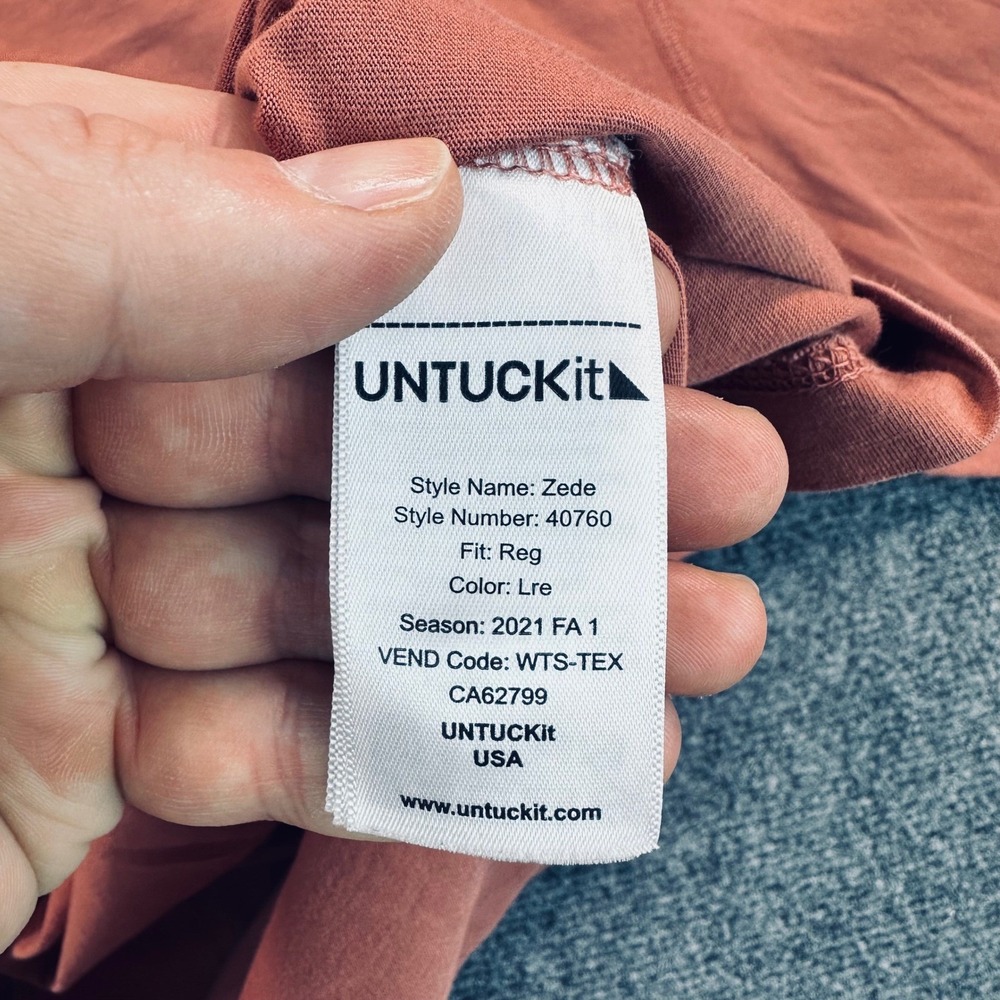 UNTUCKit Long-Sleeve Pima Cotton Zede Henley Shirt Men's 2XL Orange Stretch Big - Picture 5 of 10